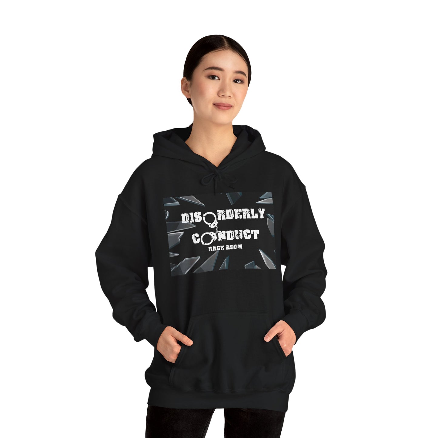 GIVE ME SOMETHING TO BREAK!! Disorderly Conduct Rage Room Unisex Heavy Blend™ Hooded Sweatshirt